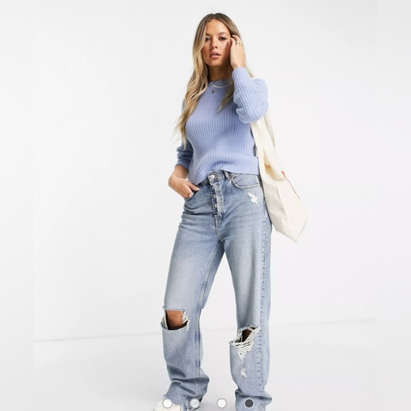 ASOS New Look Fluffy Knit Sweater in Light Blue - Size 6 - Picture 3 of 4